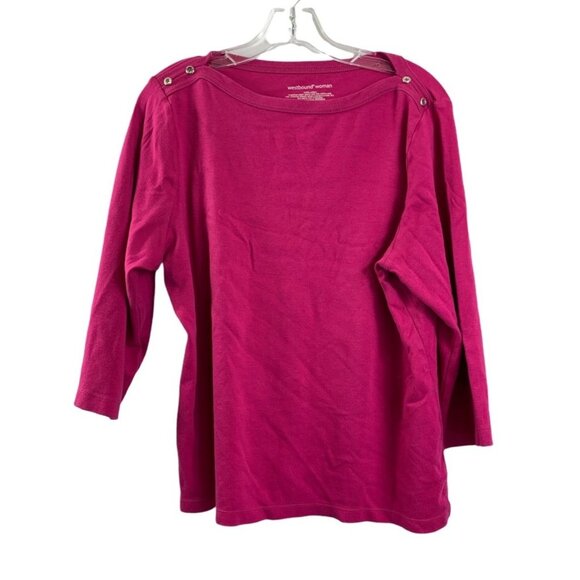 Westbound Women's Fuchsia Plain 3/4 Sleeve Top - Picture 1 of 5